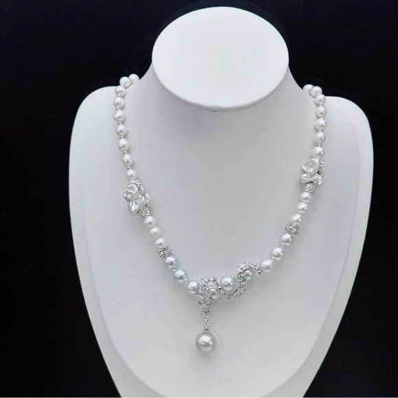 X483 Handmade Akoya Sea Pearl Freshwater Baroque Pearl Necklace